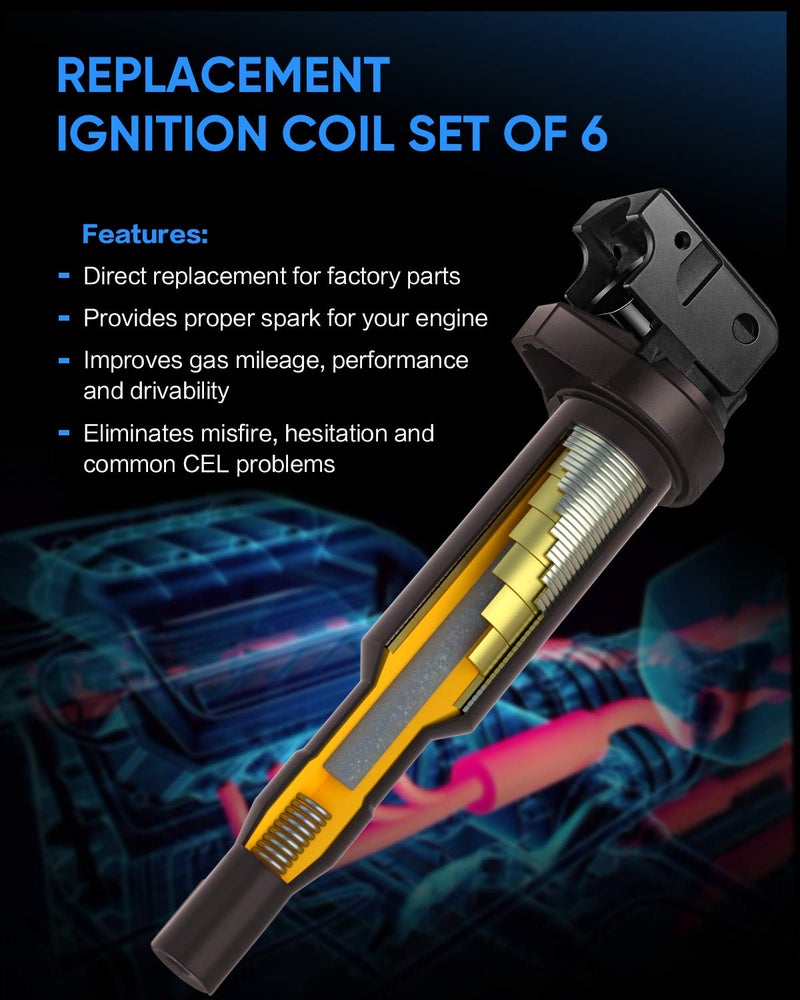 POCYBER Ignition Coil for BMW, Replaces OE# 0221504470 00044 Fits BMW 325i 335i 328i 525i 530i 330i 650i X3 X5 M3 M5 M6 Z3 Z4 Mini and More - Image 4